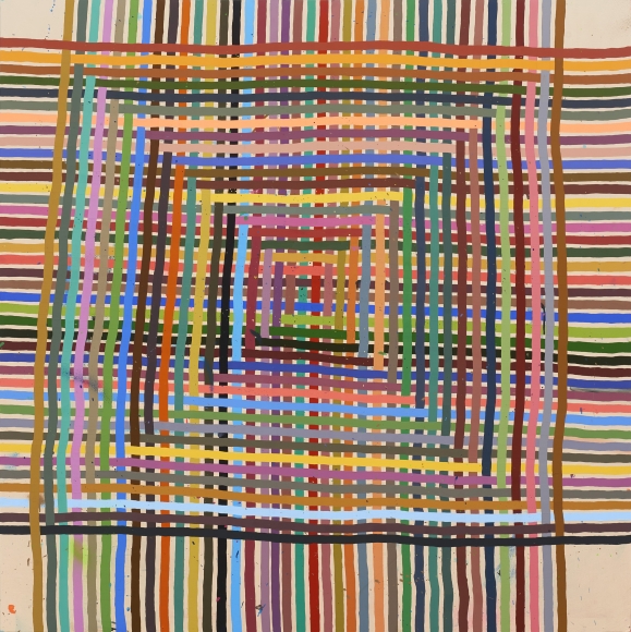 Alicia McCarth, Untitled, 2017 Gouache, spray and latex paint on wood 60 x 60 in.