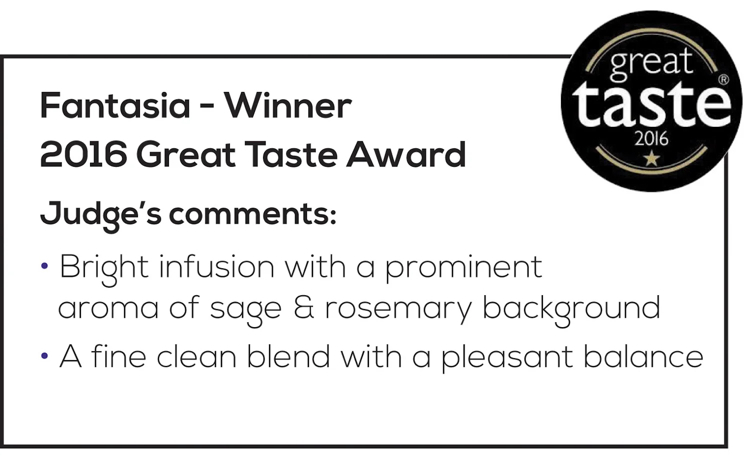 Fantasia 2016 Great Taste Award Comments