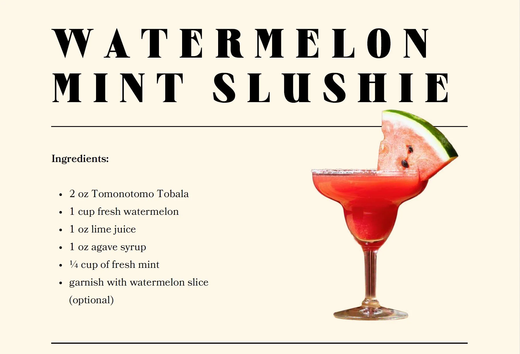 Tomonotomo TOBALÁ Watermelon Mint SlushieRecipe card  