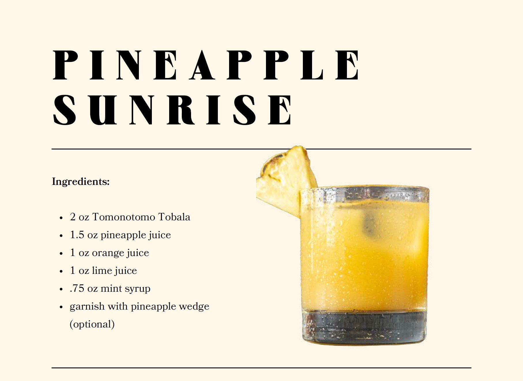 Tomonotomo TOBALÁ Pinapple Sunrise Recipe card  