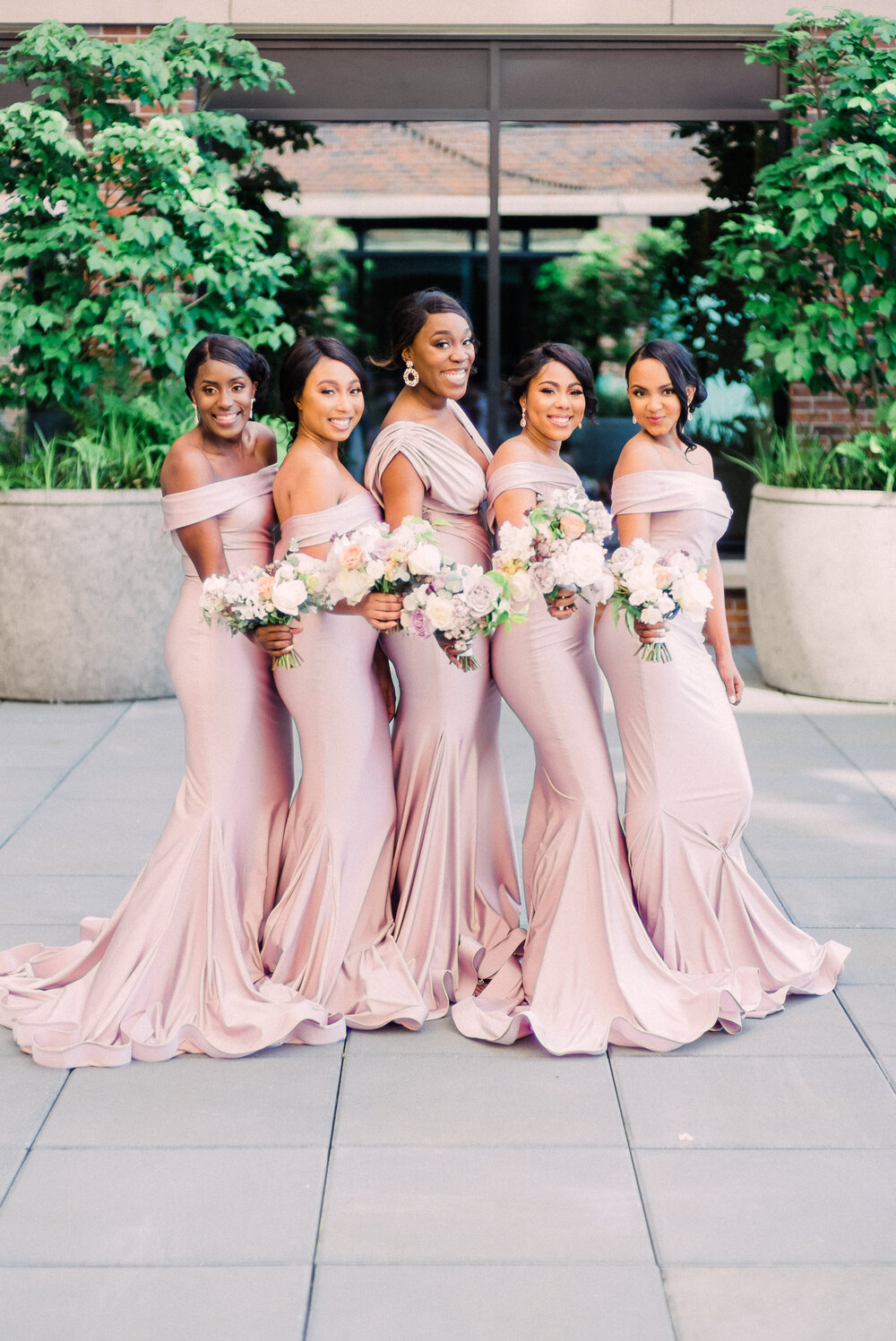 Bridesmaids Full Length Portrait with Bouquets
