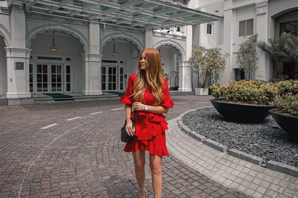 The Red Ruffle Dress and Pink Cluse Watch