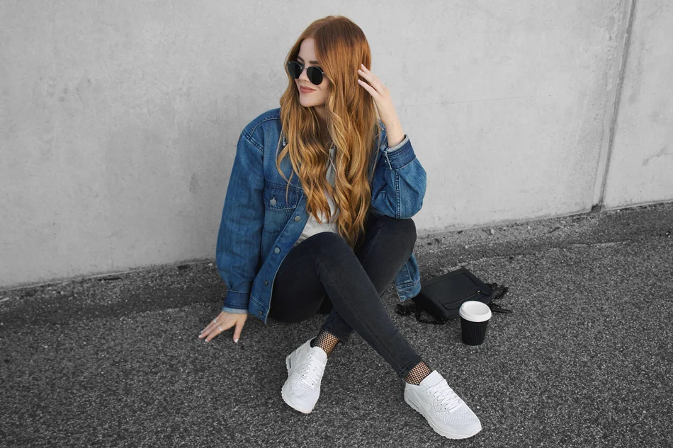 The Denim Jacket, White Tee and Nike Sneakers