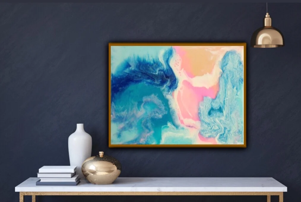 Colourful resin art set in a solid oak frame to transform your interior space