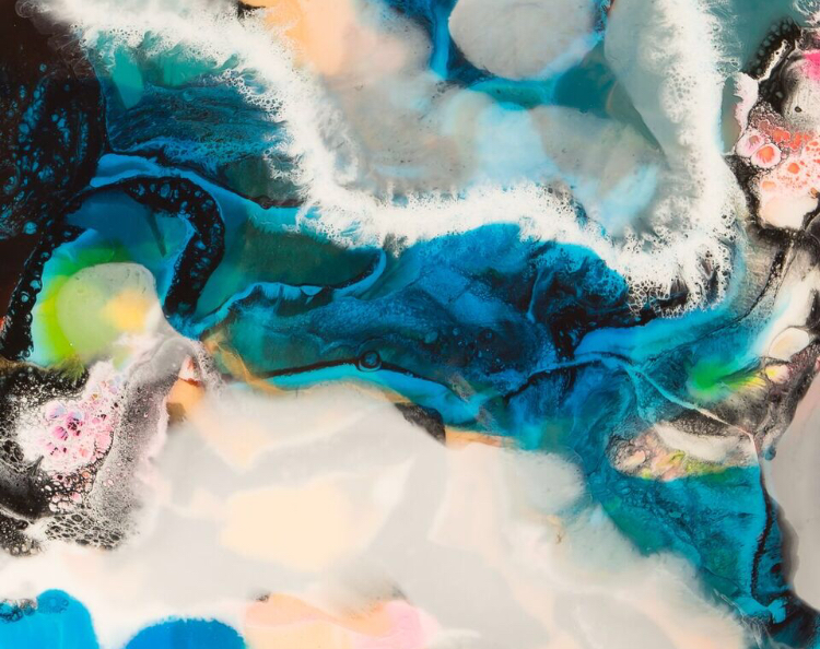 ciara o neill colourful wall art print with blues and pops of vivid colours to transform your interior space