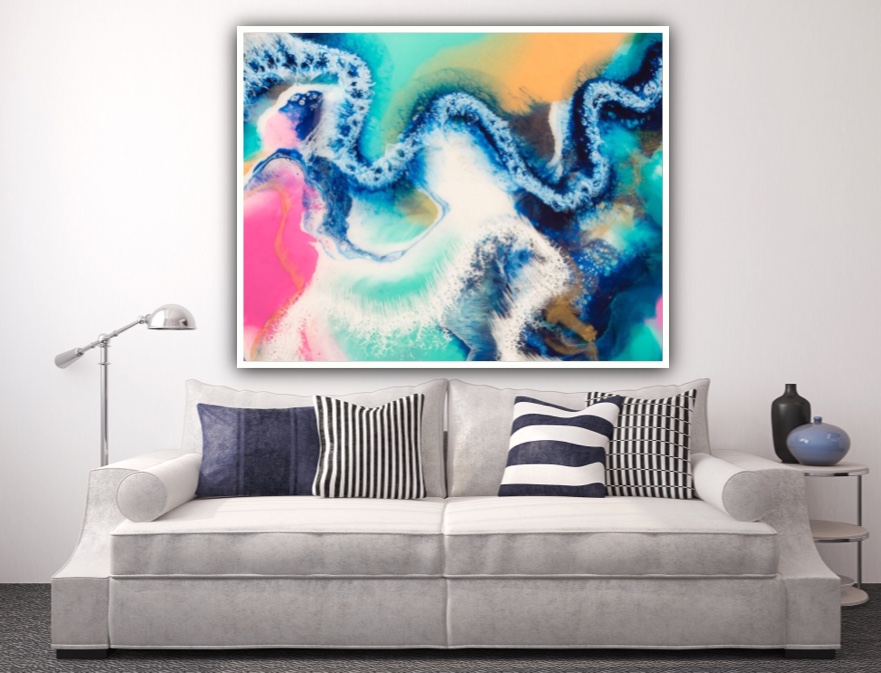 Limited edition Ciara O Neill large vivid colourful print with blues and pinks