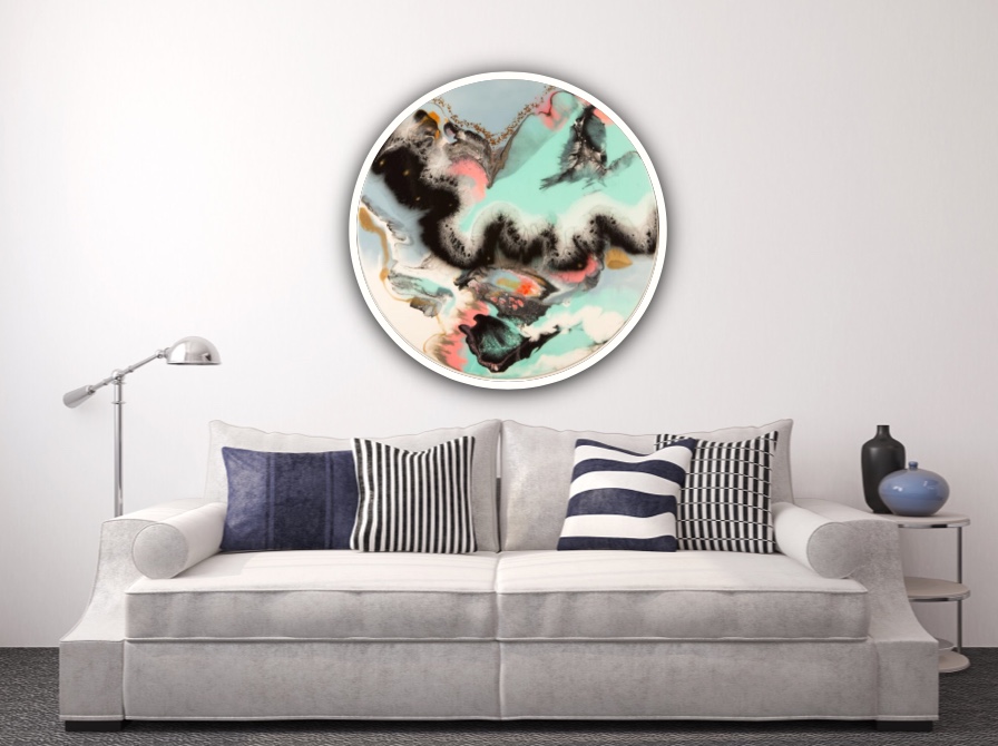 large round resin wall art painting with soft pastel tones for your interior space