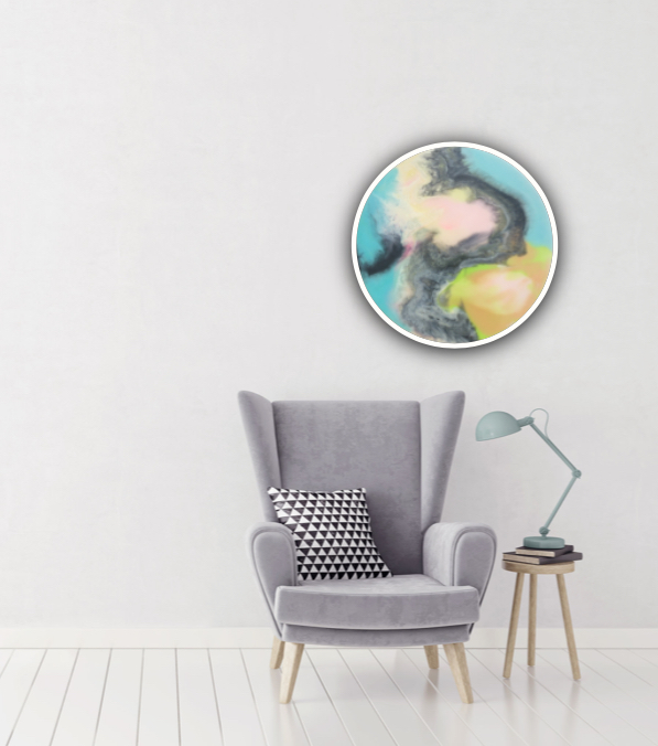 Ciara O Neill round resin art with pastel colours