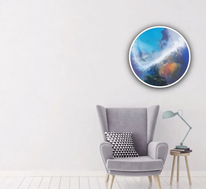 Large circular original resin painting by ciara o neill