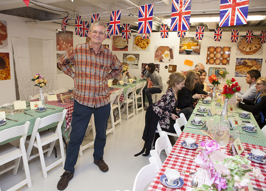  Martin Parr in his pop up restaurant at The Other Art Fair. A joint project with his daughter Ellen Parr who is a chef. 