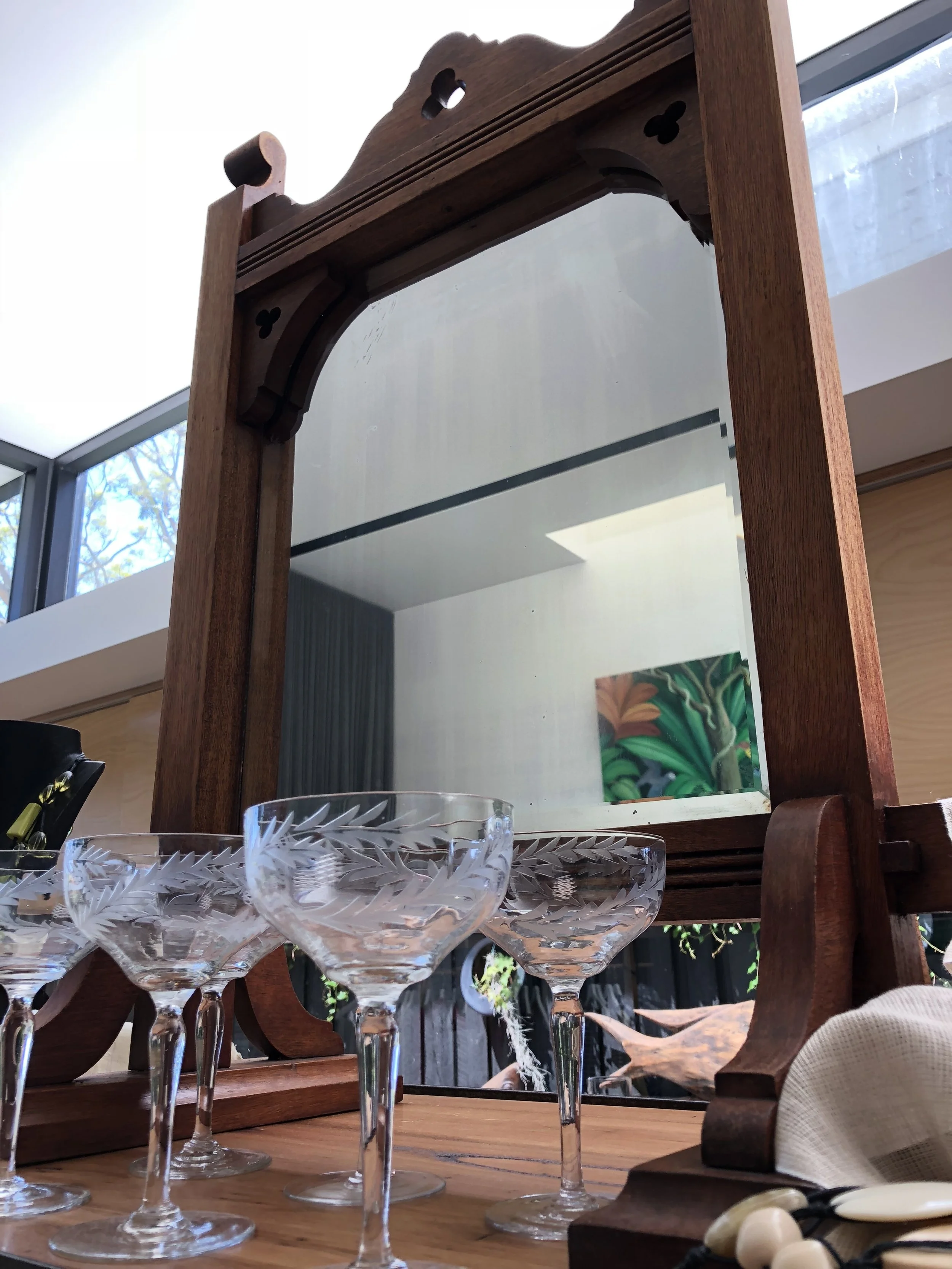 Summer Emporium 2017 - Vintage Oak Mirror, Vintage Champagne Coupes - Contact re availability