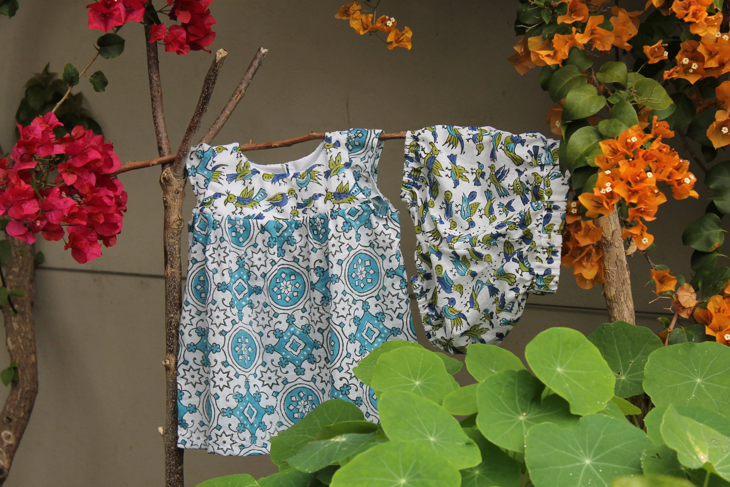 Turquoise Mandala Flutter Sleeve Tunic and Shortie Set