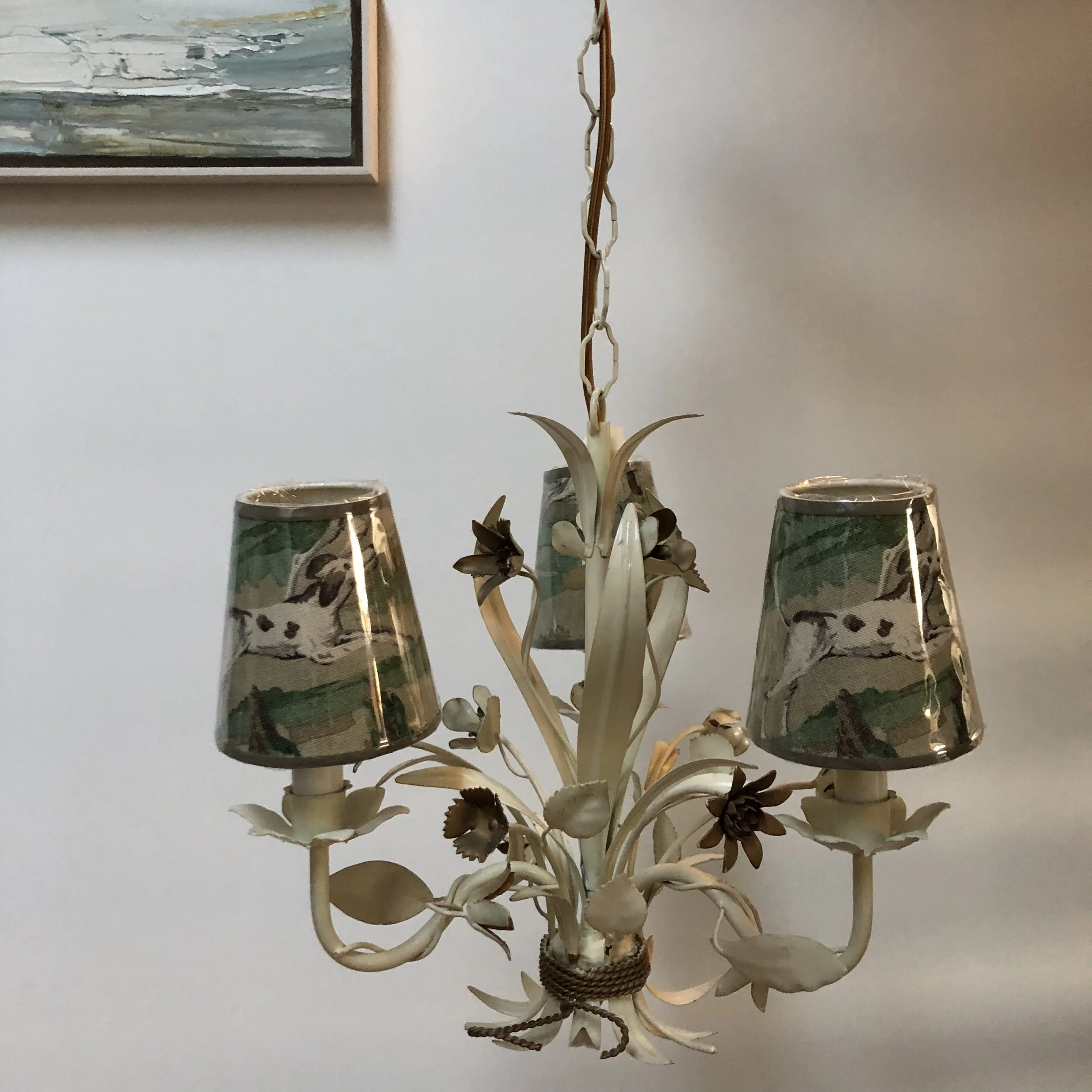 3 Arm Vintage Tole Chandelier