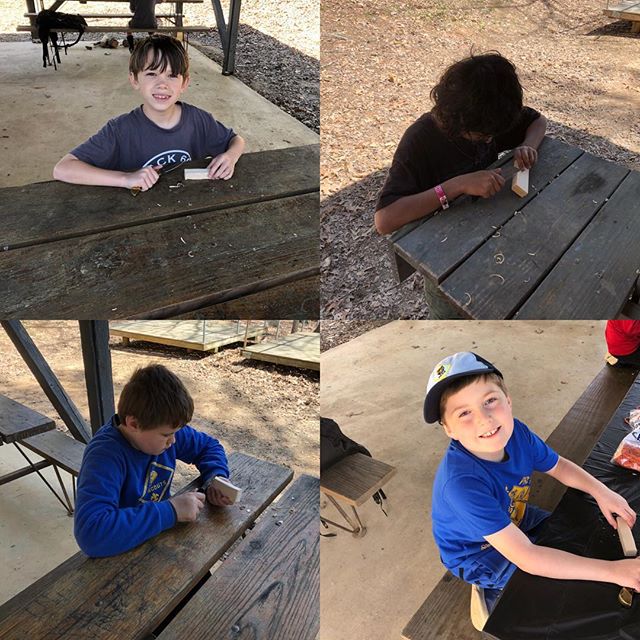 Taking advantage of their whittling chip during their campout. #atlscouts