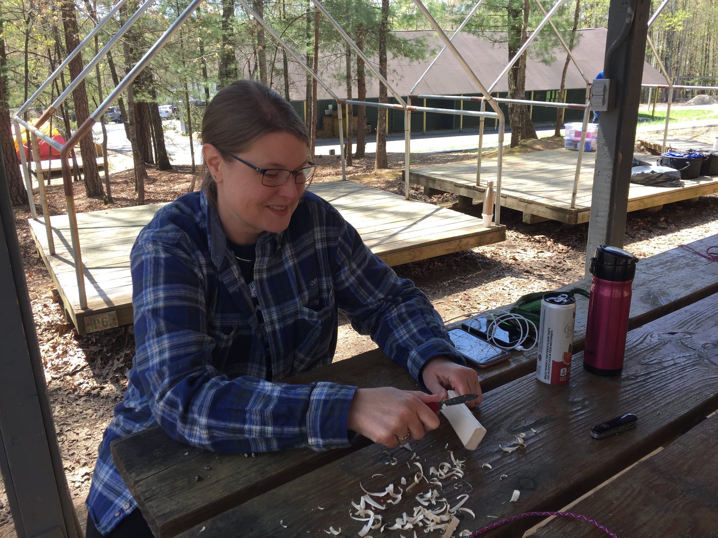 A Mom Practicing Her Whittling Skills