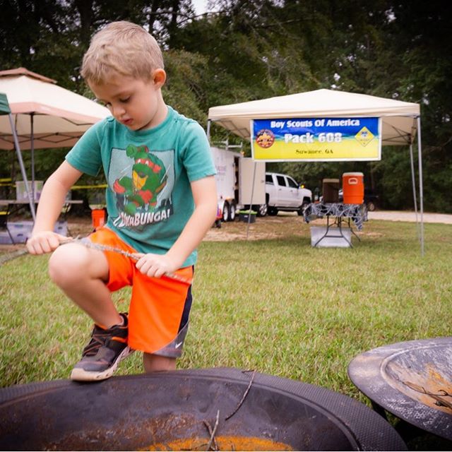 A tiger learning how to make a fire at Spooky-ree @bertadamssc #funwithapurpose #atlscouts