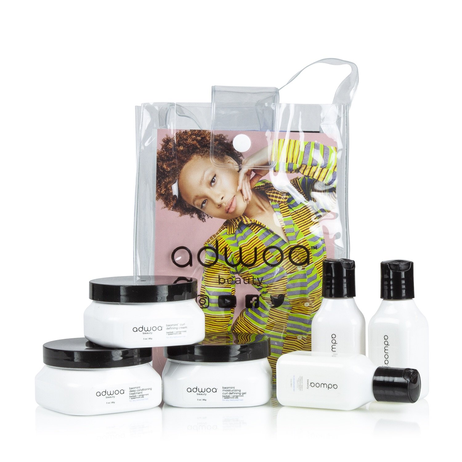 ADWOA BAOMINT TRIAL KIT This trial kit is enough for you to utilize in your hair 1-2 times. These products smell so good and leave your hair feeling amazing. Best for wash-n-go and twist-out styles. I would recommend different styling products (mousse or gel) for perm rod sets and other setting styles. I definitely recommend, just know quality isn’t cheap but its so worth it. CLICK TO SHOP
