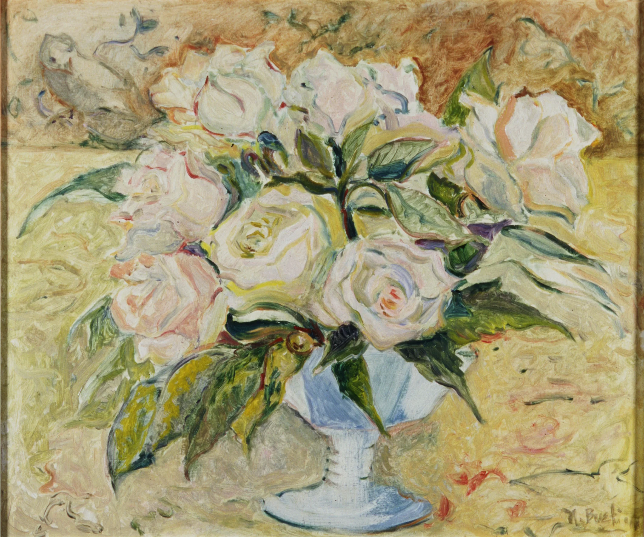 White Roses, Blue Vase 14X16-oil on board