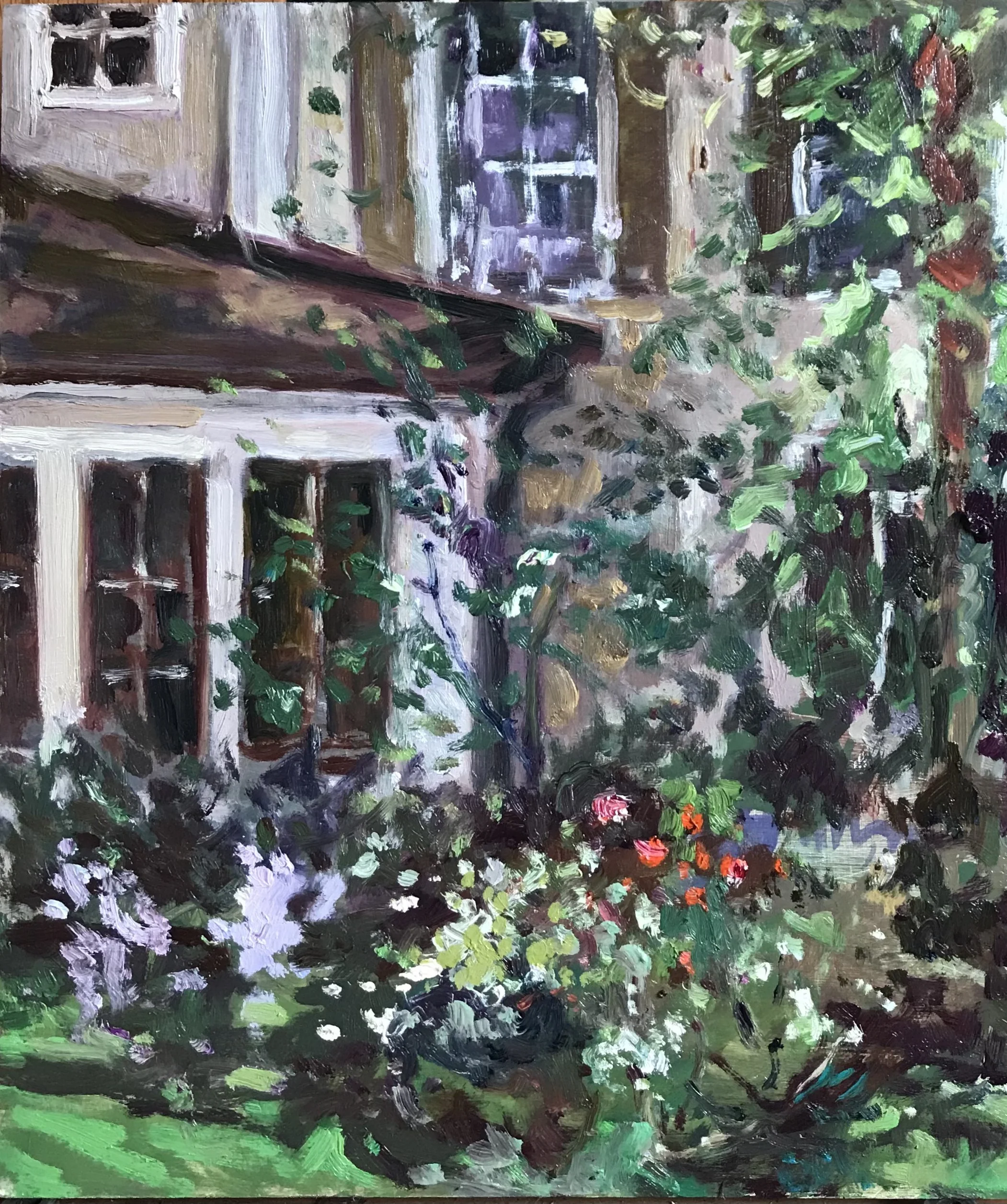 Looking Through Upstairs Window,  oil on board,  12 x 16 .jpg