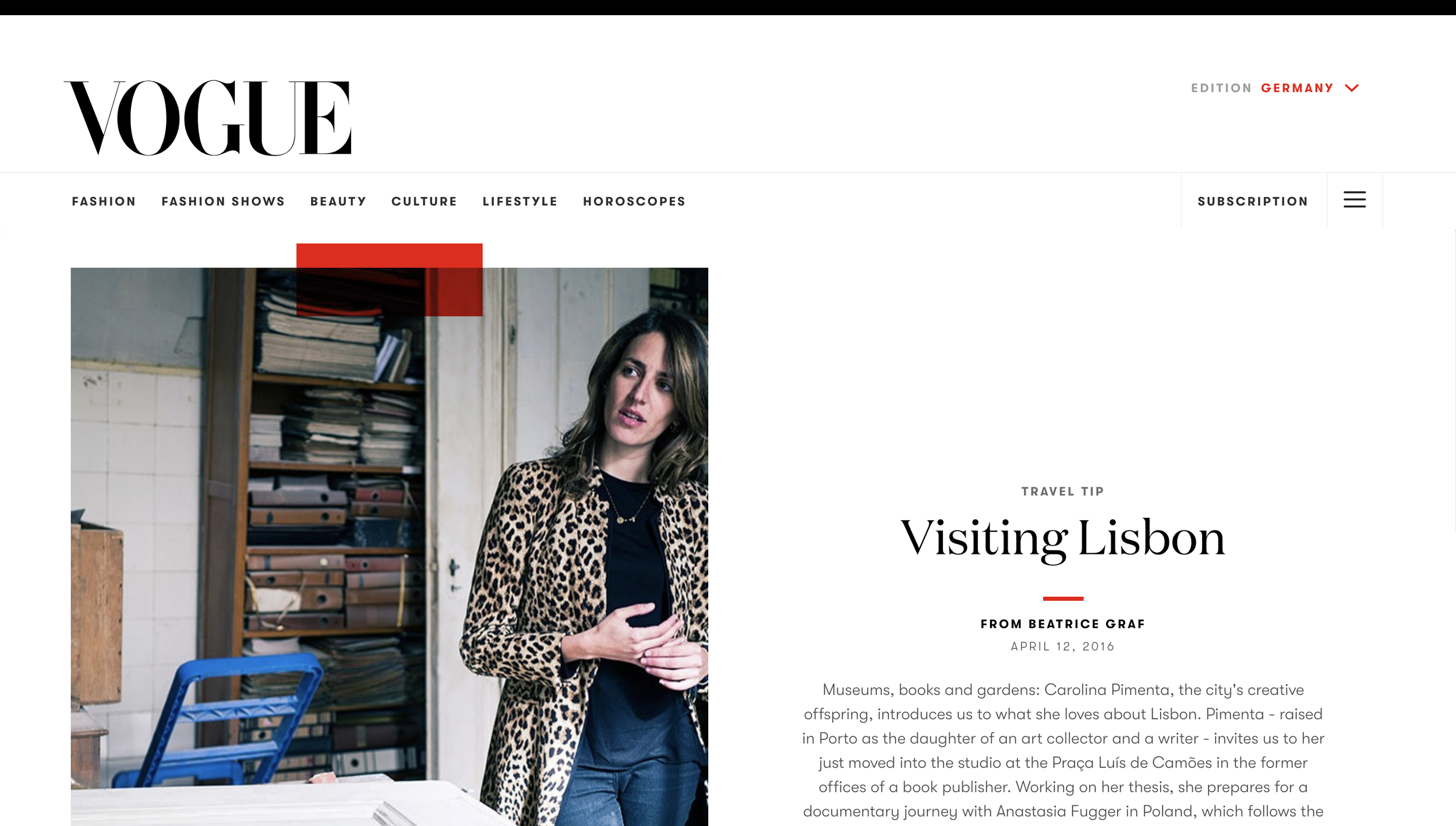 Zu Besuch in Lissabon , Vogue Germany, April 2016 Article by Beatrice Graf, Visiting Lisbon for Vogue Germany.