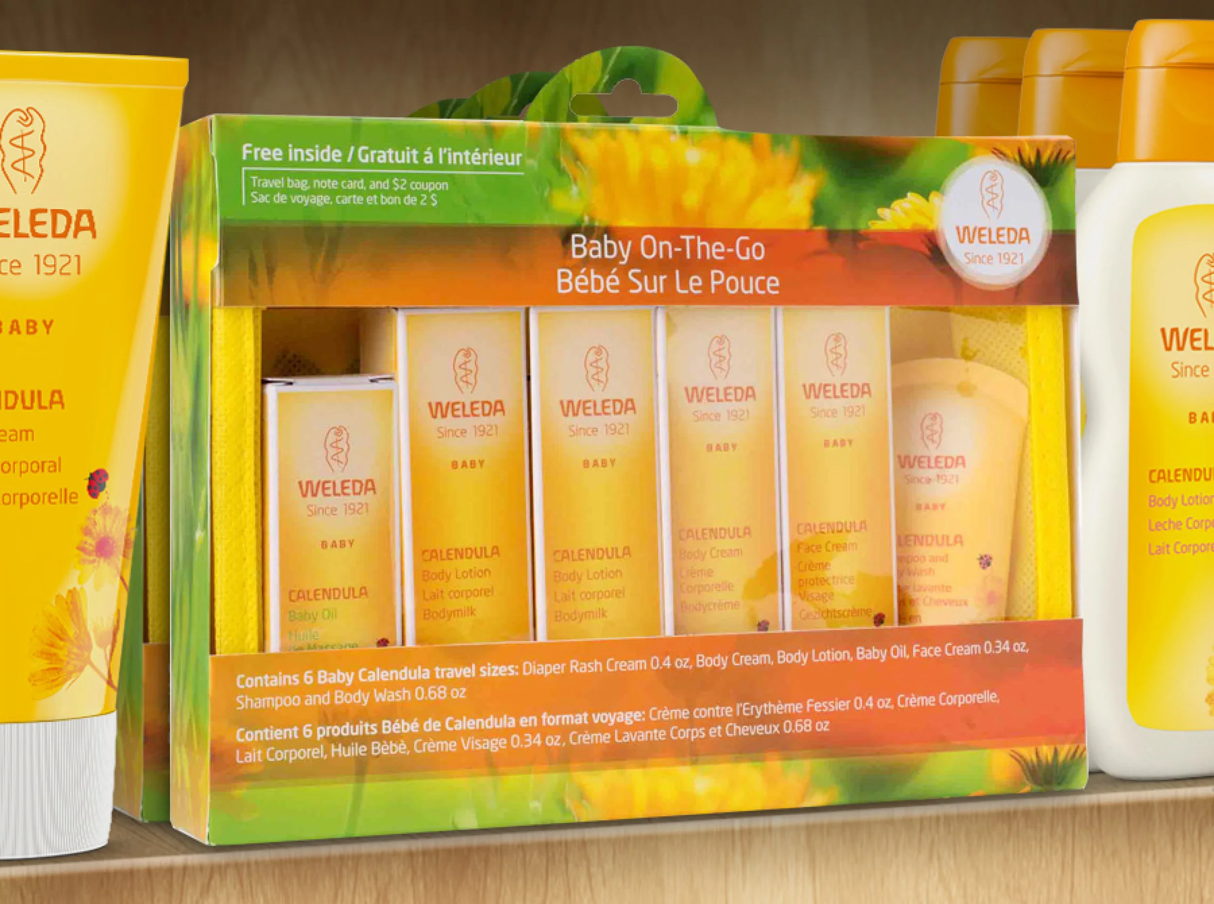 Calendula Baby Launch: Structural packaging and design Shelf danglers Magazine Ad Promotional marketing materials Trade show signage Door Hanger