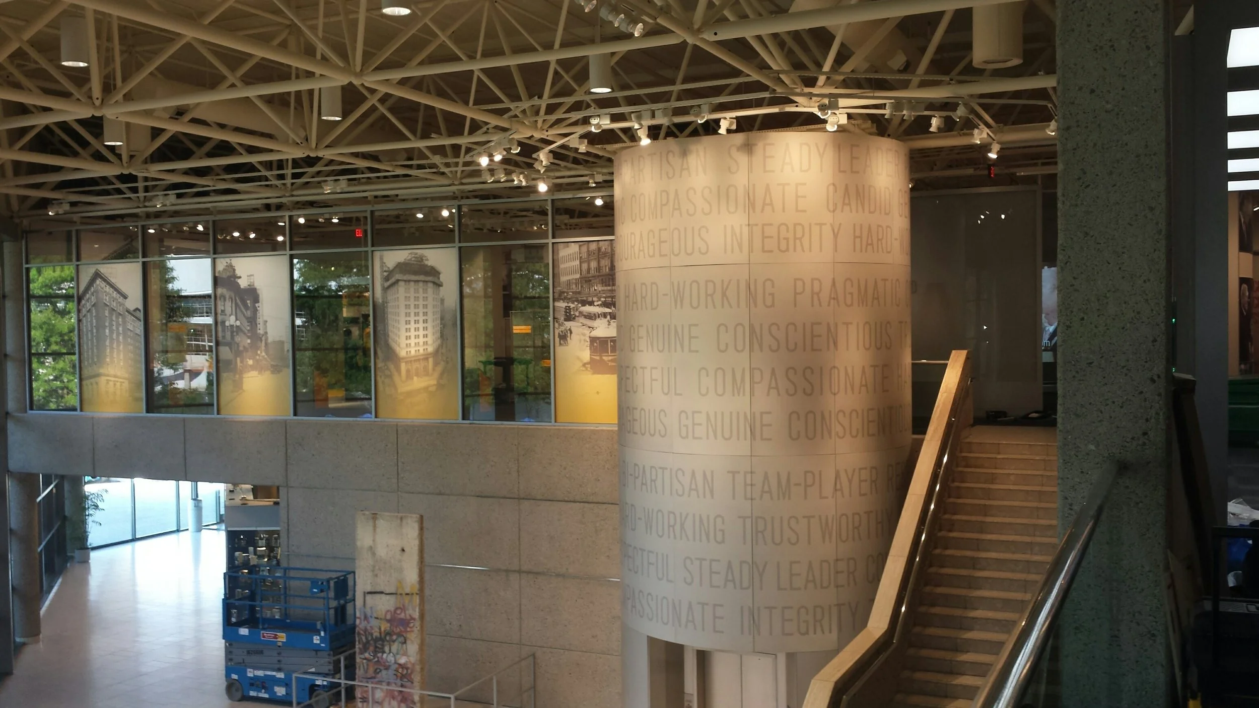 Gerald Ford Museum Curved Elevator Silo Façade designed by Gallagher Associates