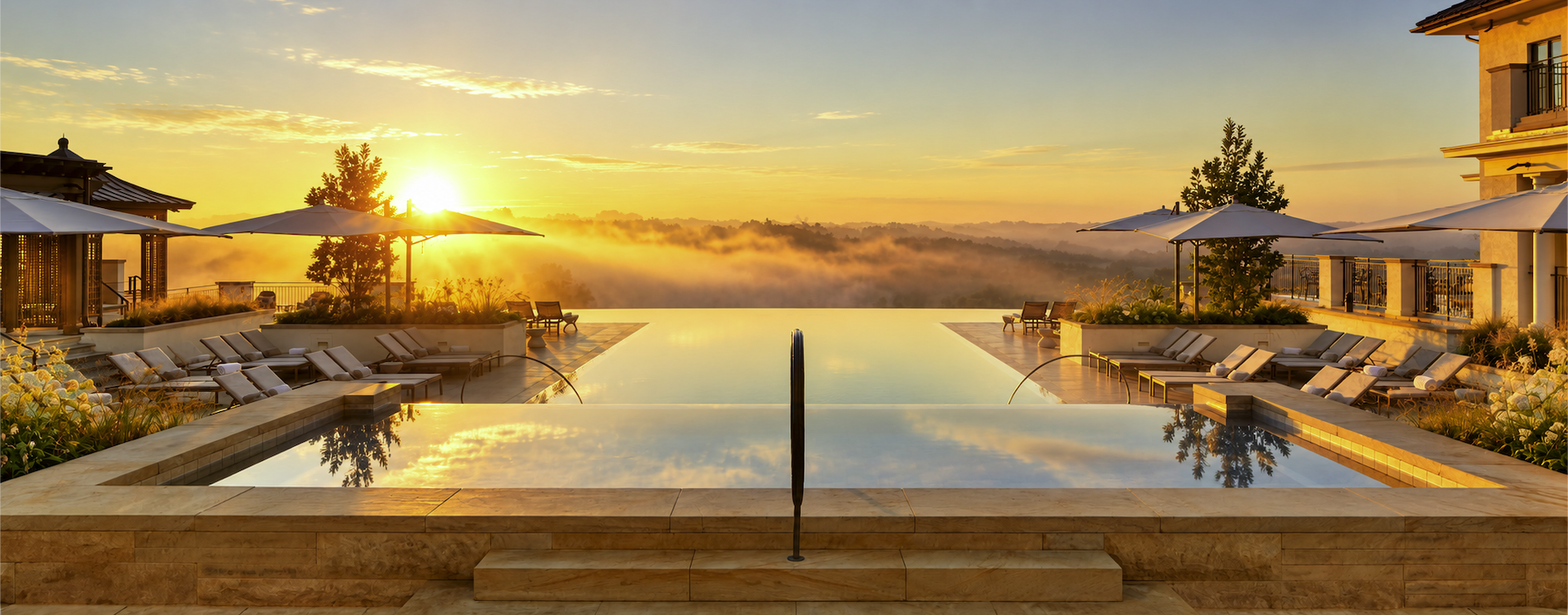 Infinity pool at Keswick Hall, a luxury Charlottesville resort used by guests during the four-day wedding weekend