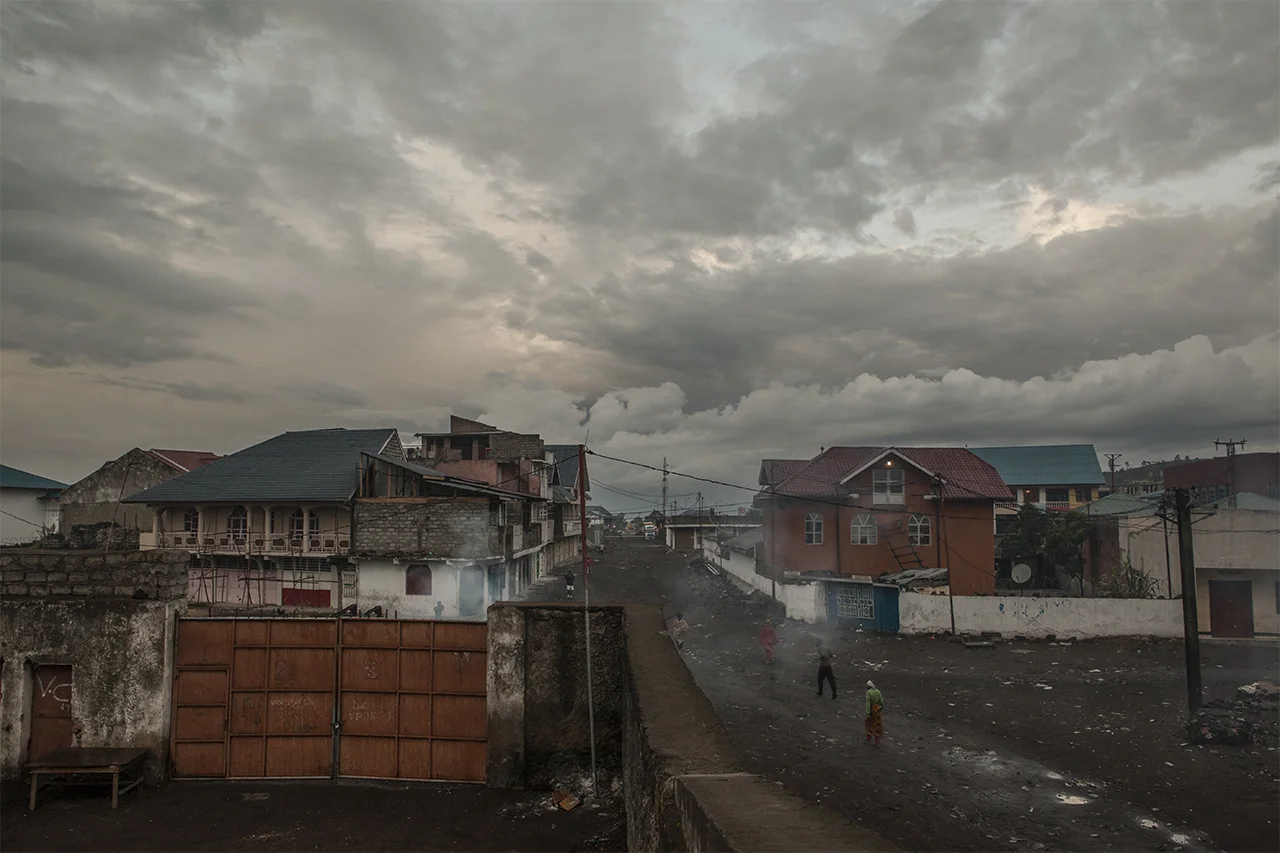 The panorama of Goma from the stadium (Stade les Volcans) which hosts the gym club de l’Amitie training sessions every morning. Goma, North Kivu, DRC