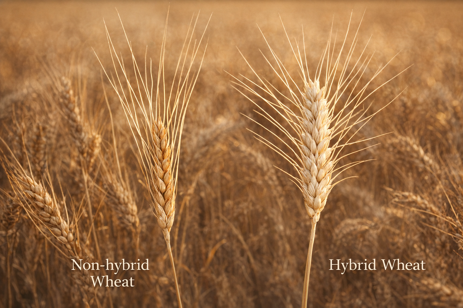 An image of wheat comparing non-hybrid original wheat, and today's hybridized wheat found in our food and causing gluten intolerance