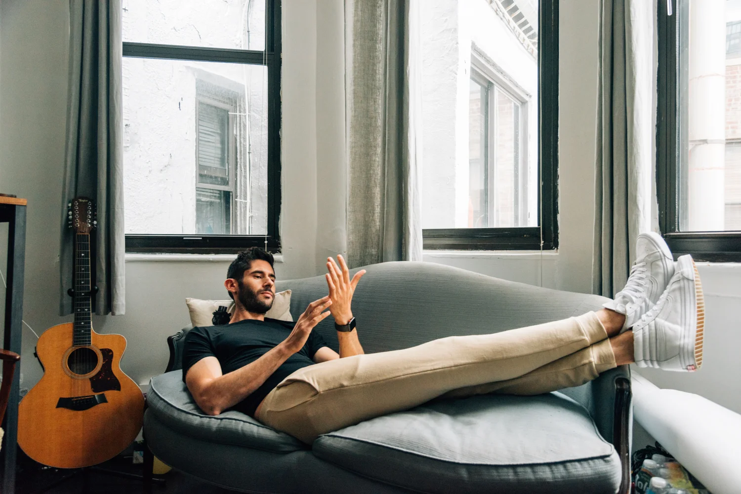 Softwear Men’s t-shirt in Obsidian and joggers in Dune.