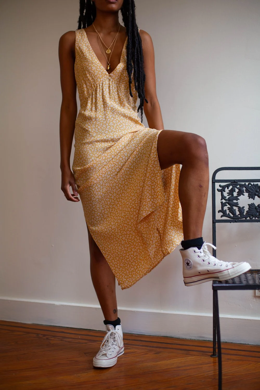Whimsy + Row’s Ella Dress in Gold Floral.
