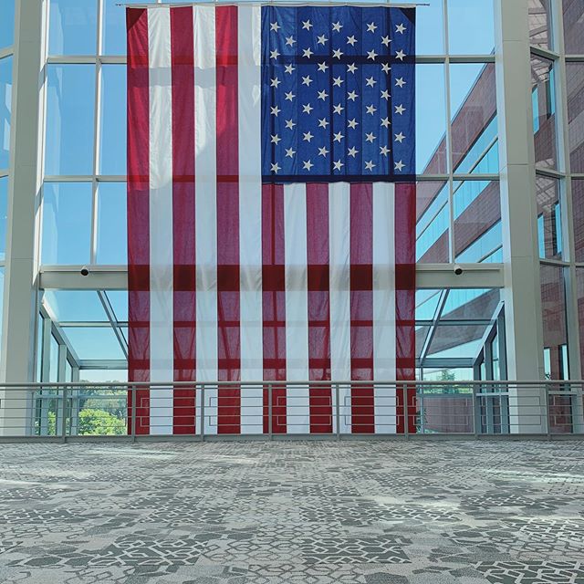 Our team captured the PERFECT shot on one of our recent corporate installs, don&rsquo;t you think?! 🇺🇸 Swipe to see a combo of styles used from @interface_inc&rsquo;s Let it Bee Collection! And we couldn&rsquo;t have done it without our local sales