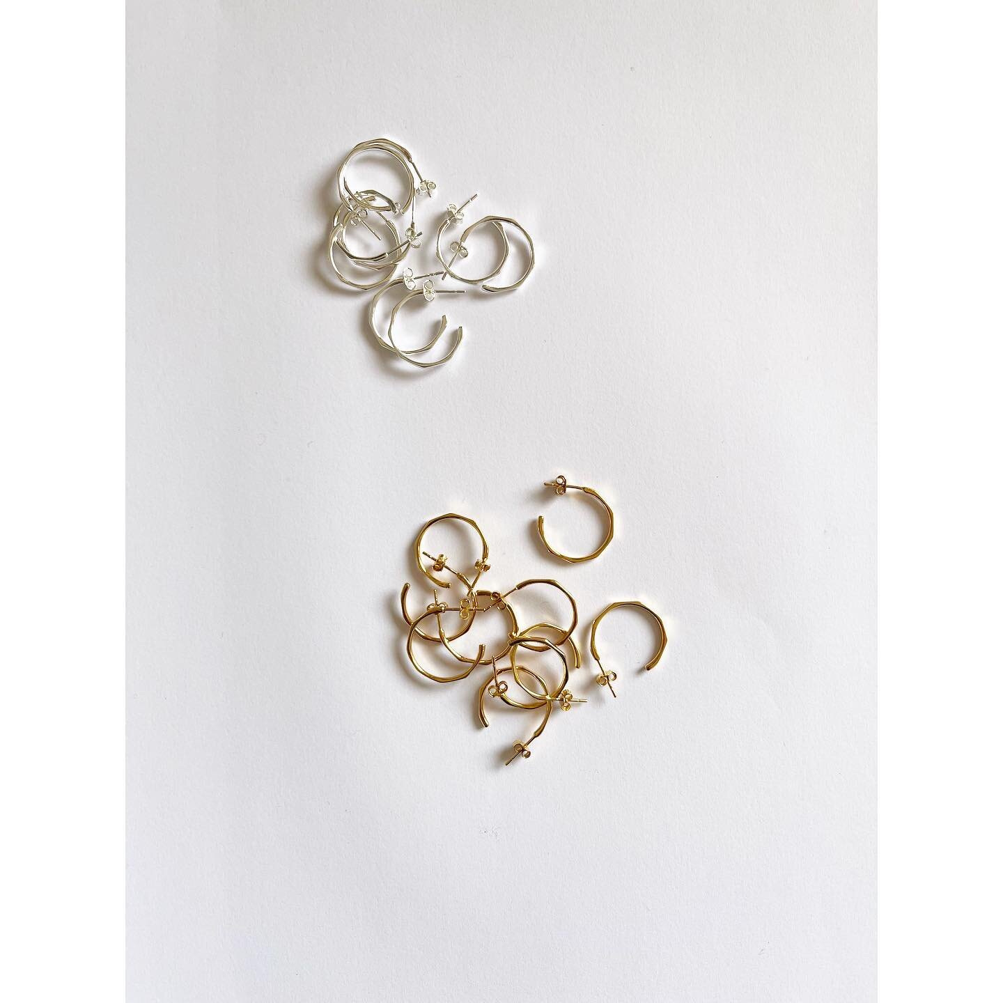 Thin hoop earrings in silver or gold plated, perfect for layering up.