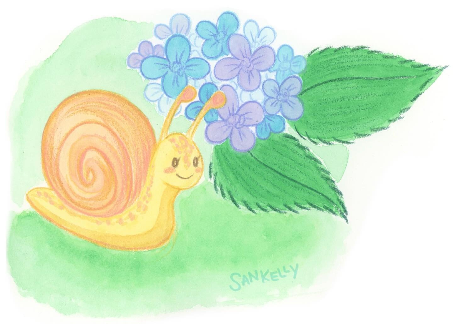 I recently got a new scanner which means I can finally share some of the watercolor pieces I&rsquo;ve done this year! Here is a sketch of a snail with hydrangeas&hellip; I made this for my daughter, Autumn! She requested I repaint it with geraniums t