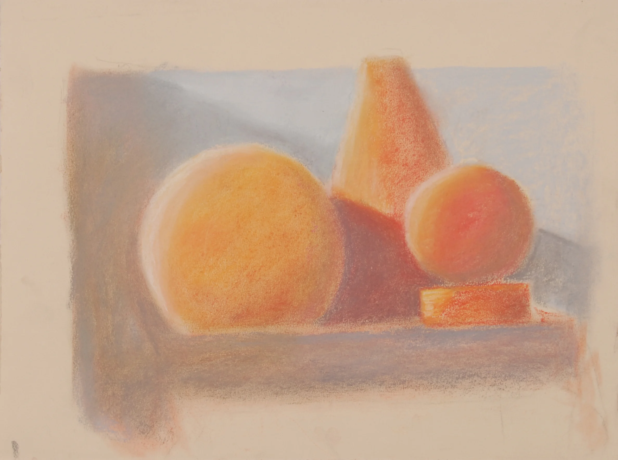 Image #0038: Oranges in a bowl, cream and light blue background