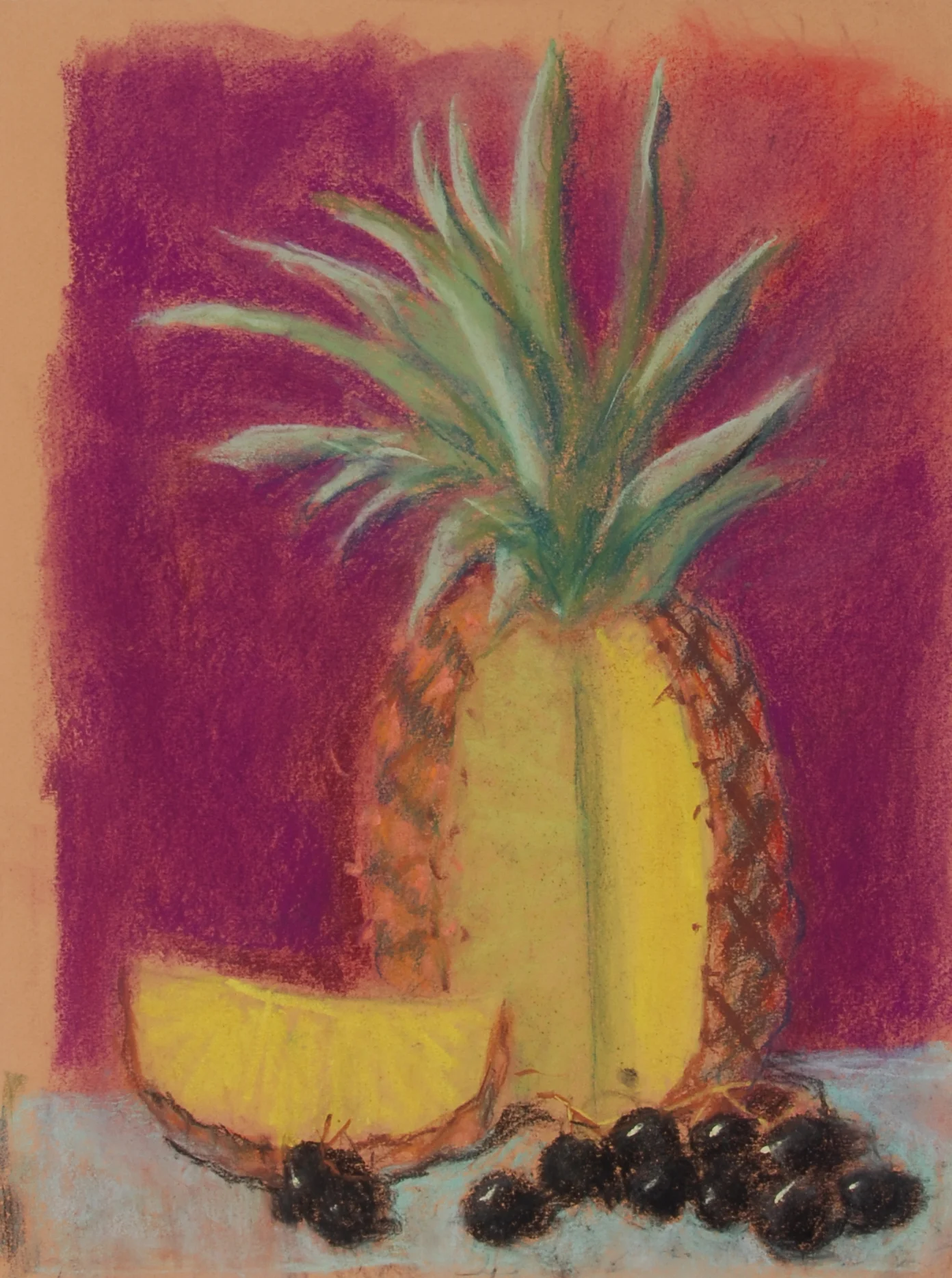 Image #0026: Pineapple With Grapes on a Red Background 