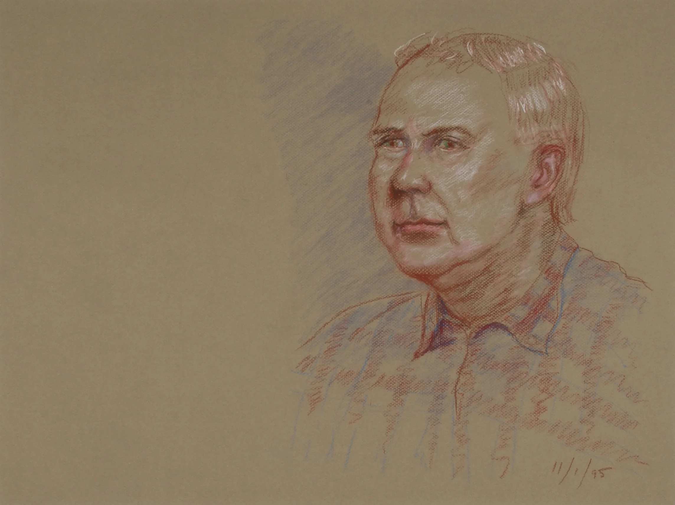 Image #0102: Caucasian man with receding white hair, flannel shirt