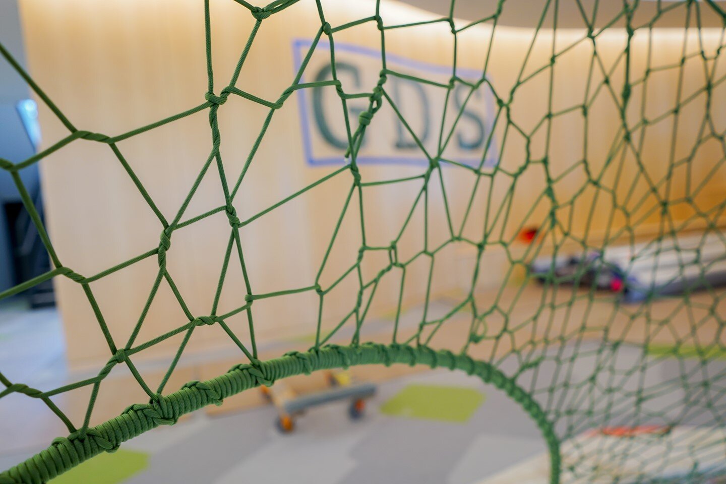 Our Lobby Net Feature for @gdshoppers (they're sign is in the background.--It's actually made out of moss, but it was covered in plastic while we were there as the building had not yet opened. #gdstreeweave