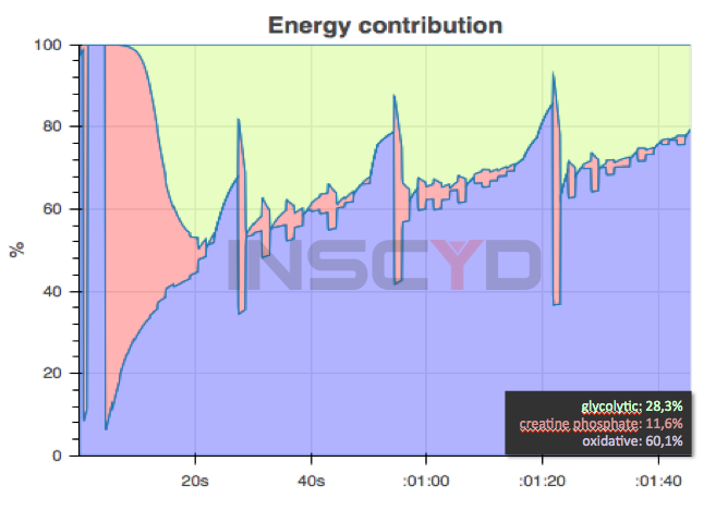Fig 3: Energy contribution of an Olympic champion during a 200m freestyle race.