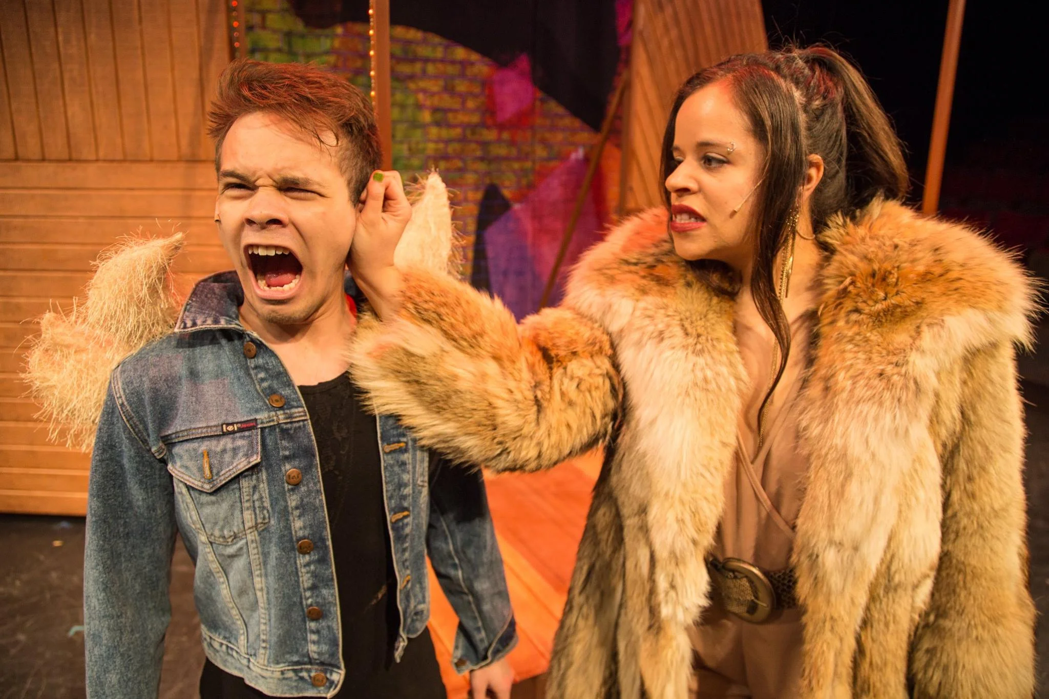 Frankie Leo Bennett as the head Flying Monkey with Deanalis Resto (Evilene) THE WIZ | Emerald City Theatre Photo: Austin D. Oie
