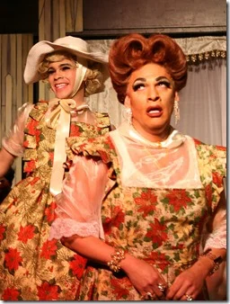 Frankie Leo Bennett as Christina Crawford with David Cerda (Joan Crawford) CHRISTMAS DEAREST | Hell In A Handbag Productions Photo: Rick Agular Studios