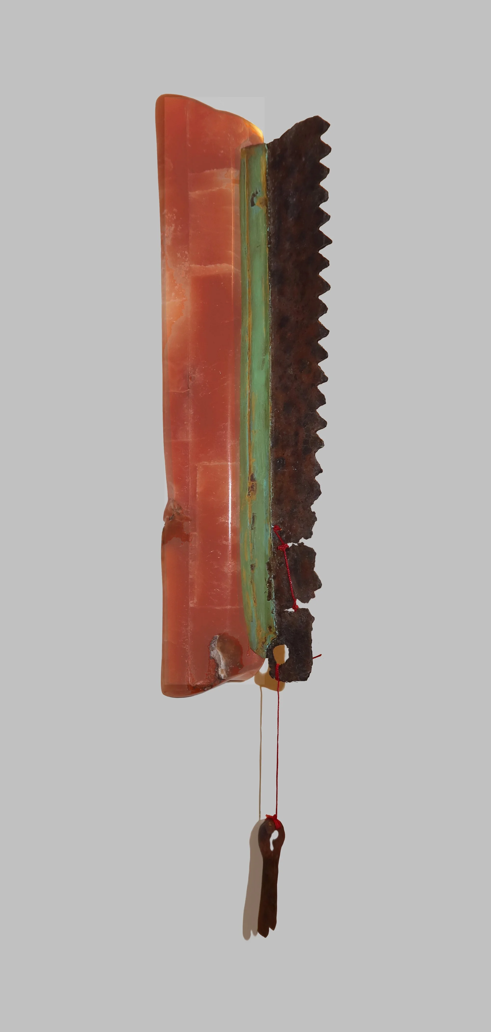 "Vermillion Cliffs" 2026 Alabaster, Found Objects, Mixed Media 10"x2"x2"