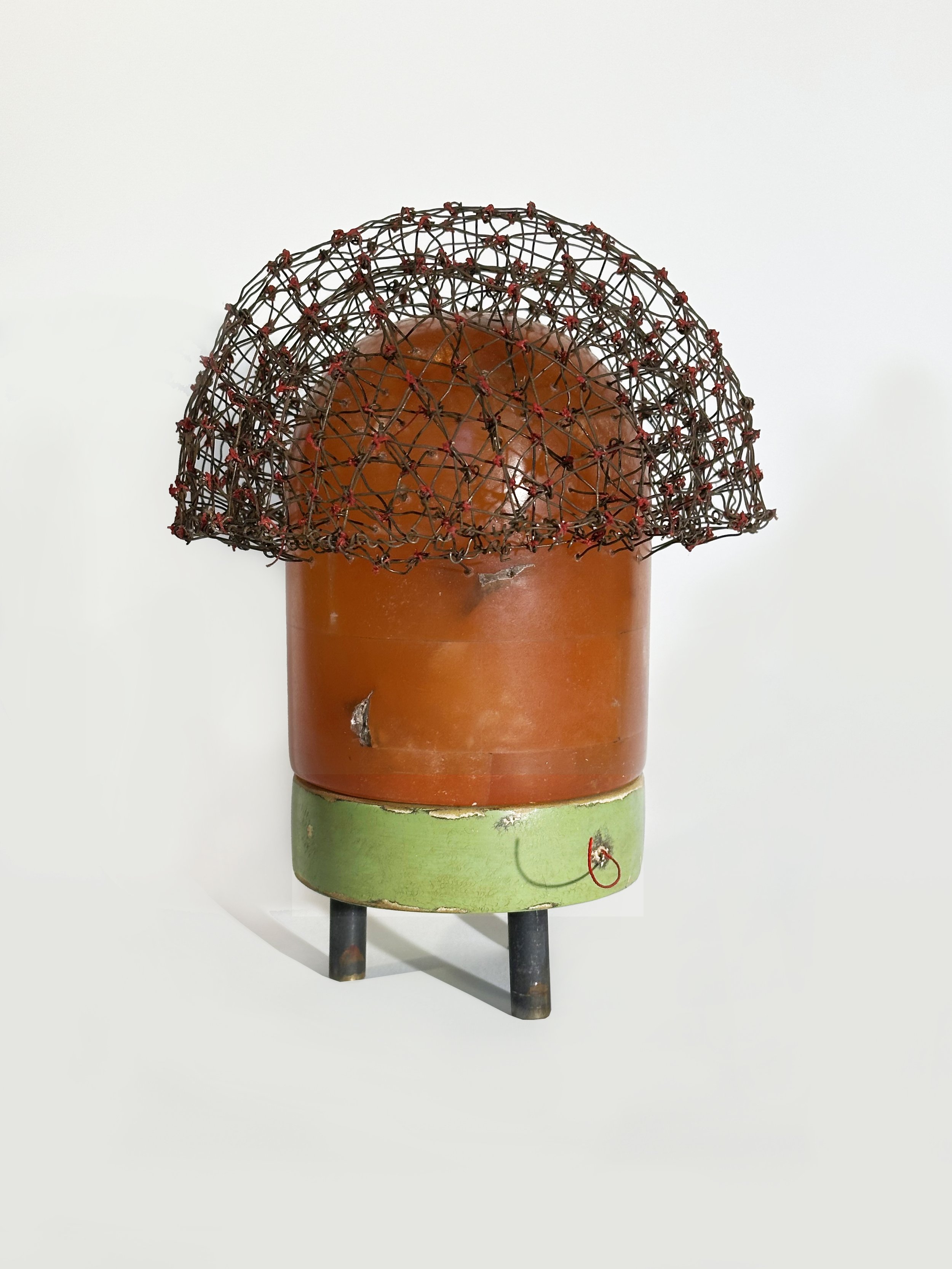 "Restoration II" 2025 Alabaster, Wood, Steel Wire, Fiber 5"x5"x8"