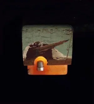 "Thimble"  2016  Alabaster, Found Objects 4"x4"x3/4"