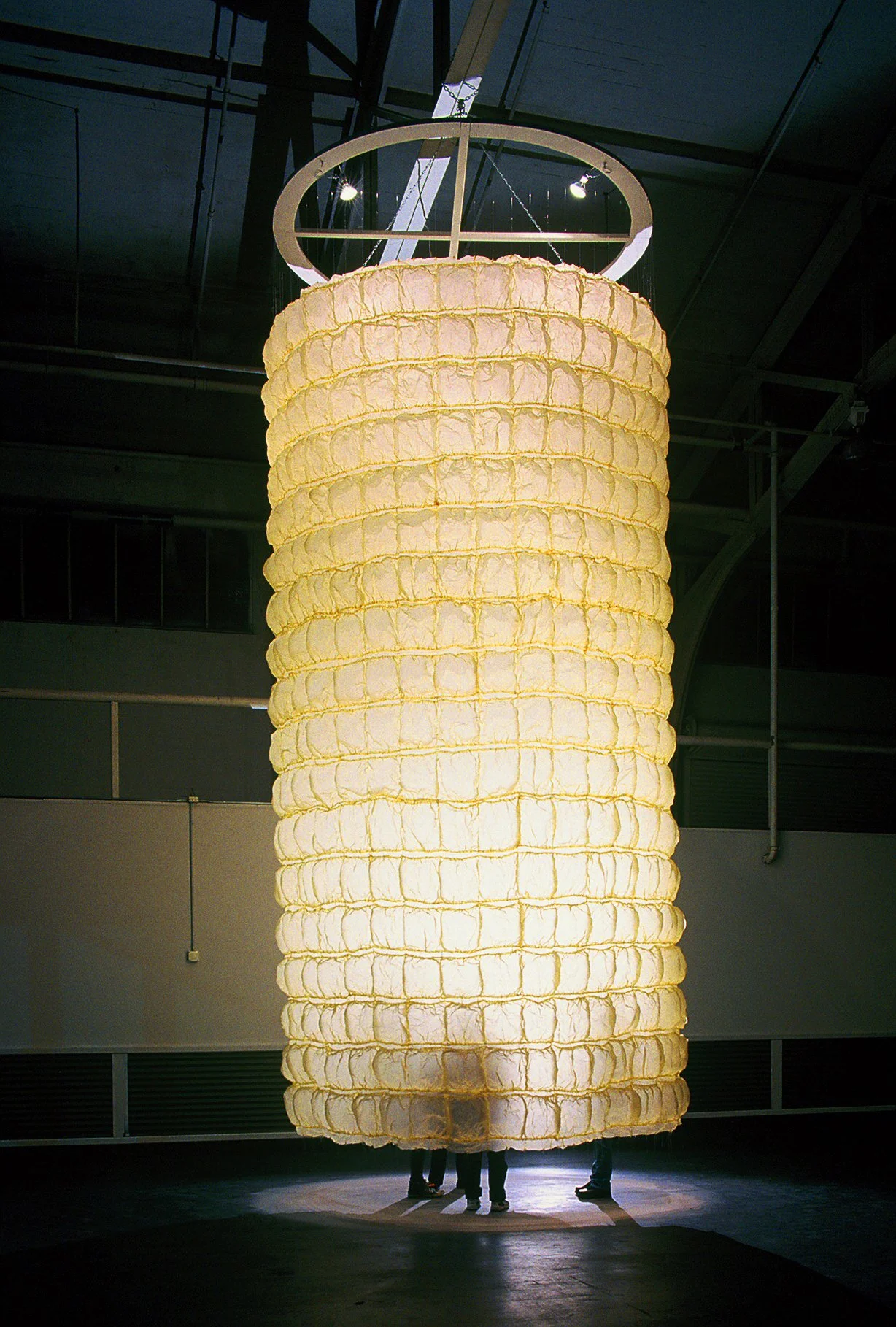 "Fugitive"   2000  Canary Tracing Paper, Monofilament  24'x10'x10'
Fort Mason Center, San Francisco CA