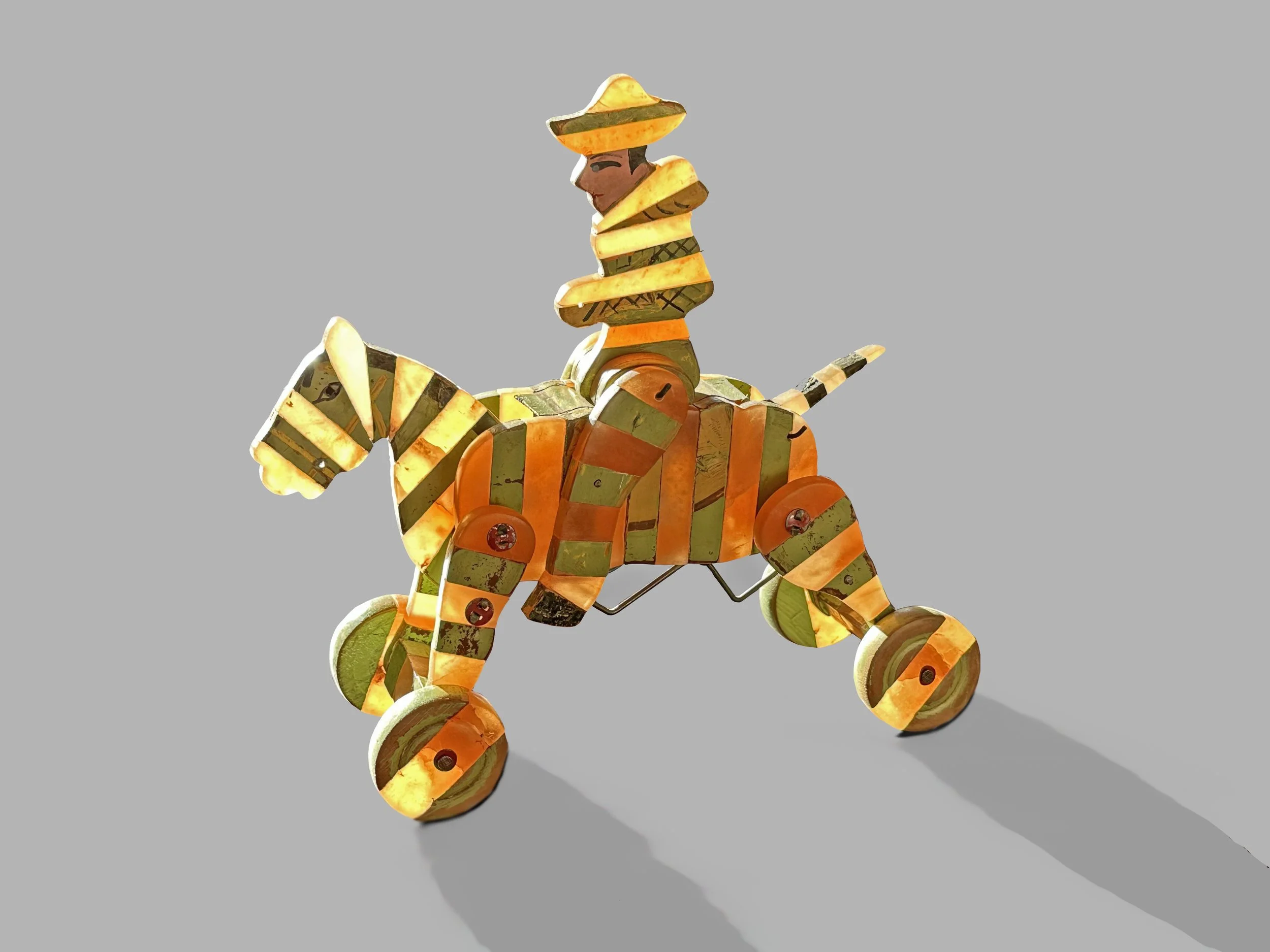 "Horse and Rider"  2022  Alabaster, Found Antique Object  8"x8"x3"