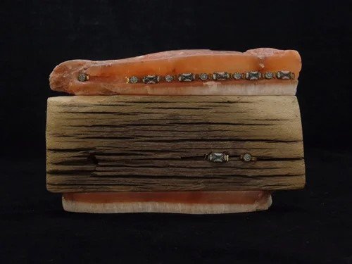 "Strata"  2017  Alabaster, Wood, Found Object