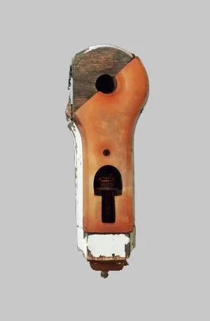 "Keyhole"  2018  Alabaster, Found Objects  8.5"x3"x2"