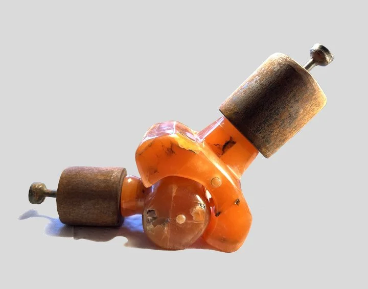 "Joint Structure I"  2025  Alabaster, Steel 8"x4"x4"