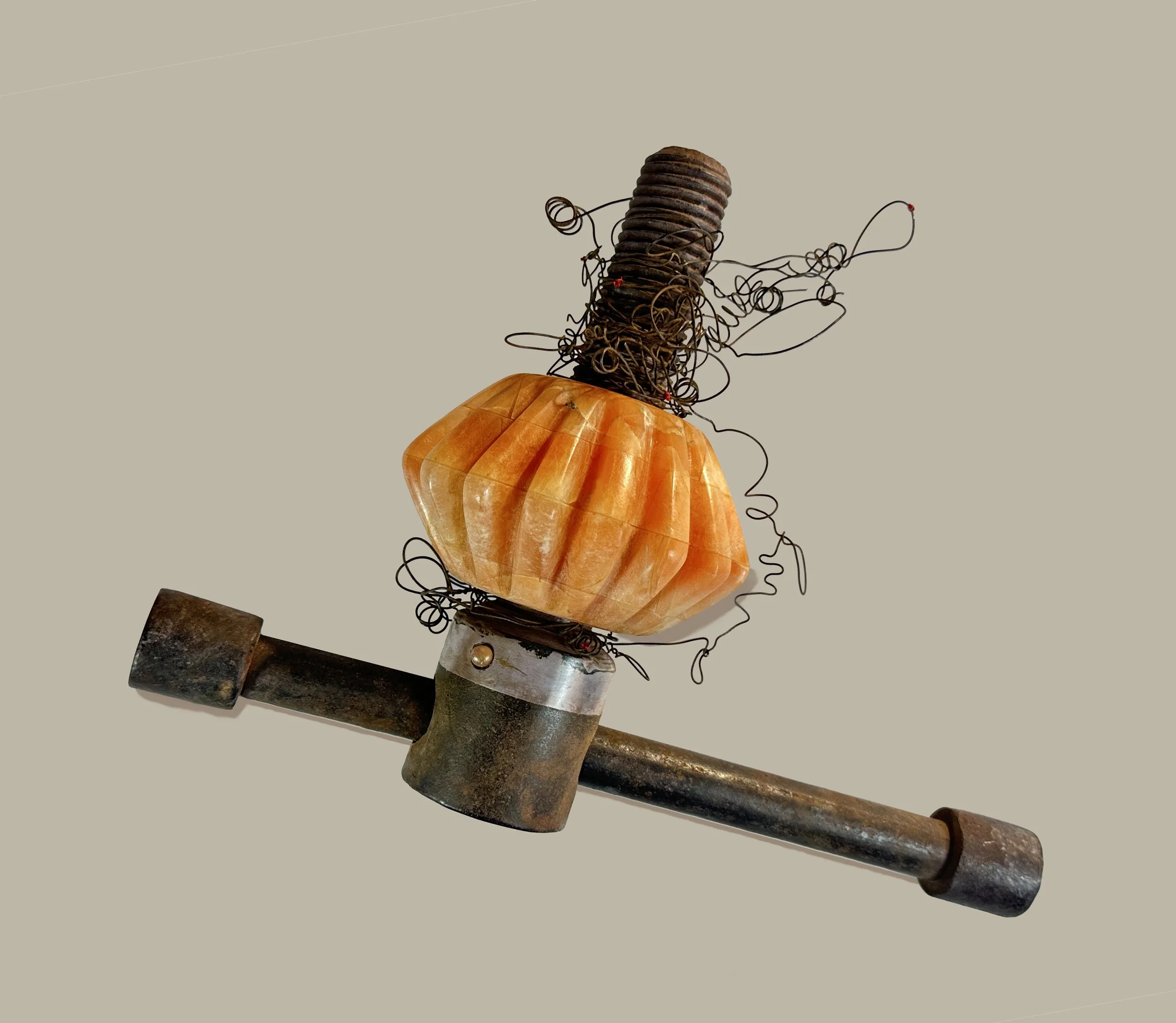 "Globe Mallow" 2026 Alabaster, Found Object, Mixed Media 10"x7"x4"